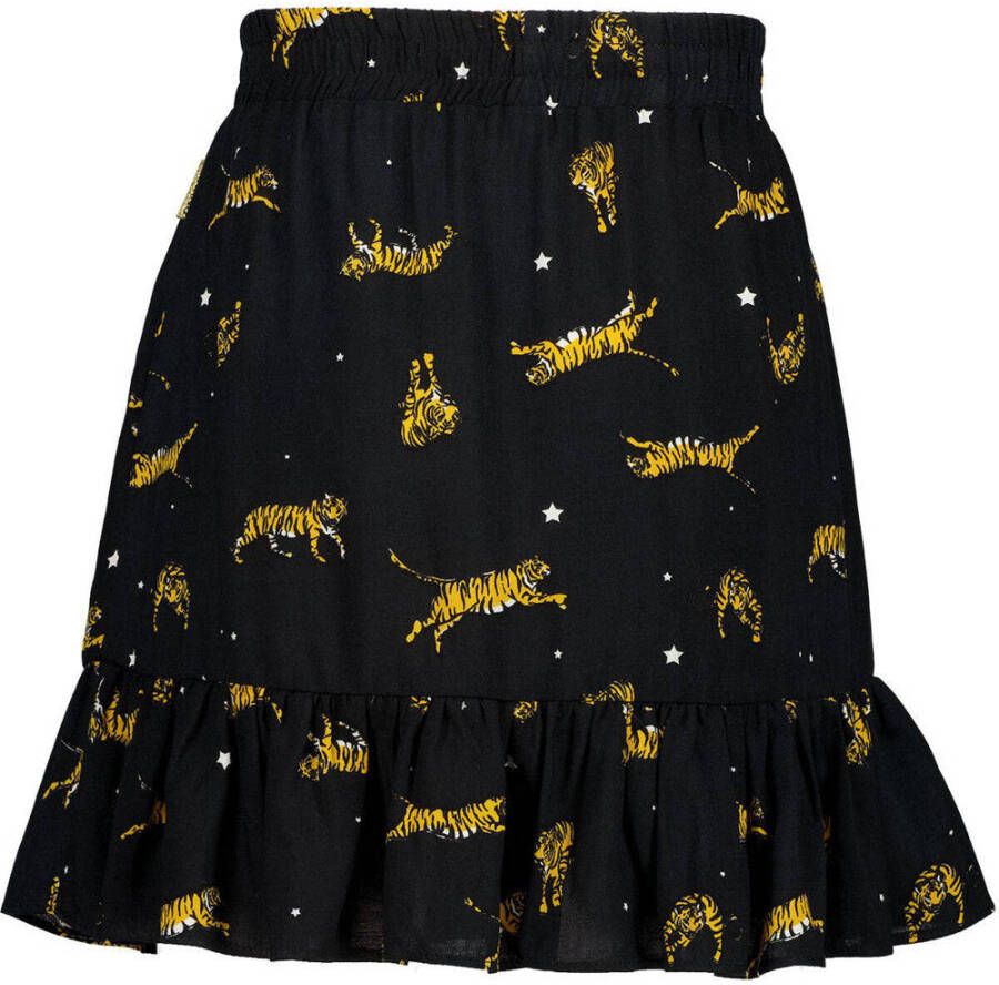 Vingino rok met all over print en ruches zwart bruin