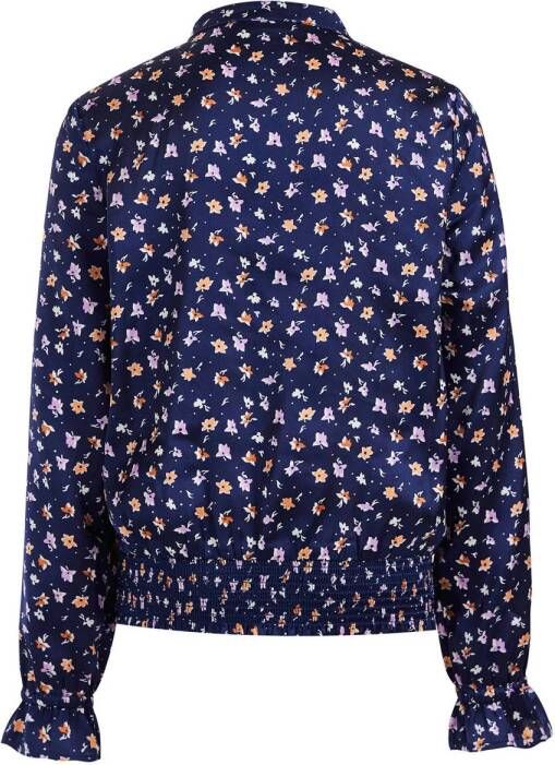 WE Fashion blouse met all over print donkerblauw multicolor