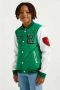 WE Fashion baseball jacket van gerecycled polyester groen wit Jas Meerkleurig 110 116 - Thumbnail 1