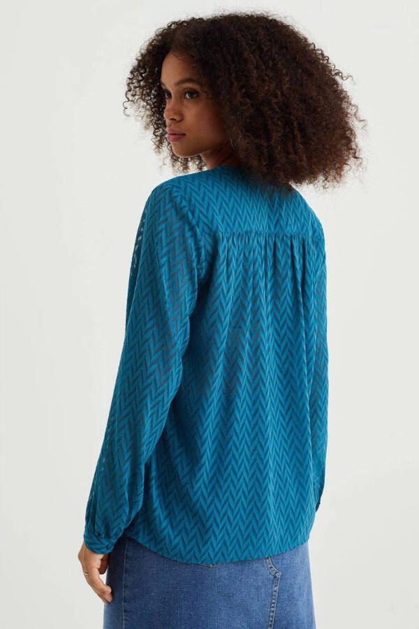 WE Fashion blouse met textuur blauw - Foto 2