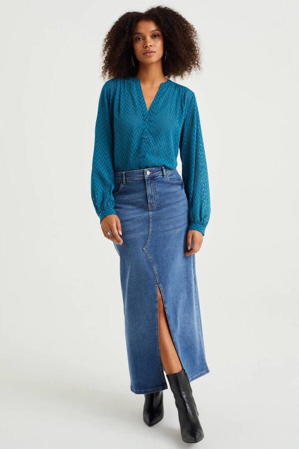 WE Fashion blouse met textuur blauw - Foto 3