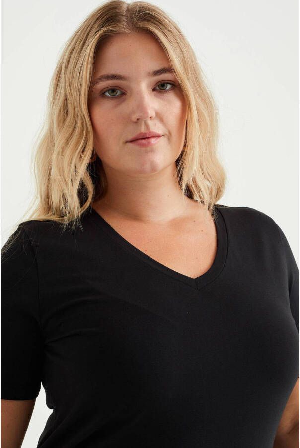 WE Fashion Curve T-shirt met katoen zwart