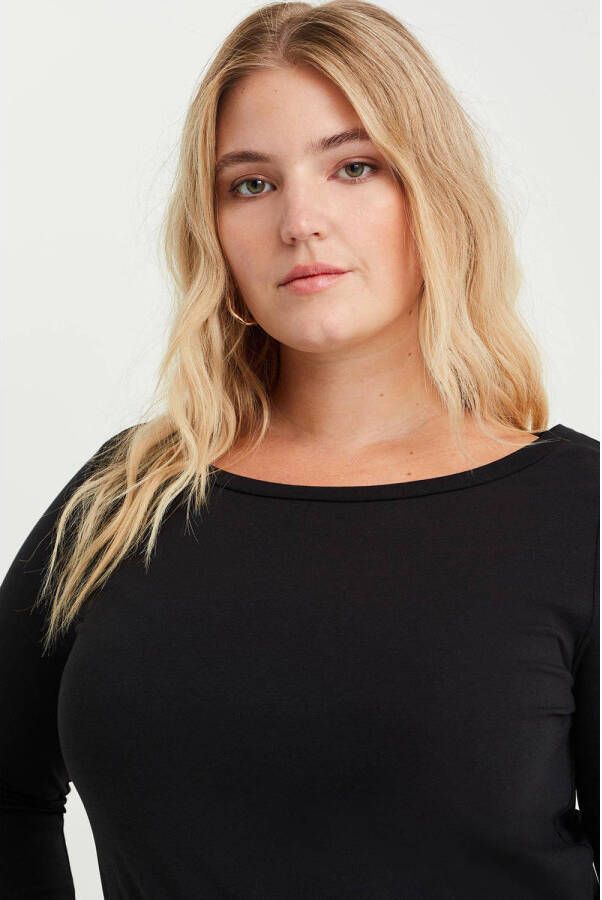 WE Fashion Curve T-shirt met katoen zwart