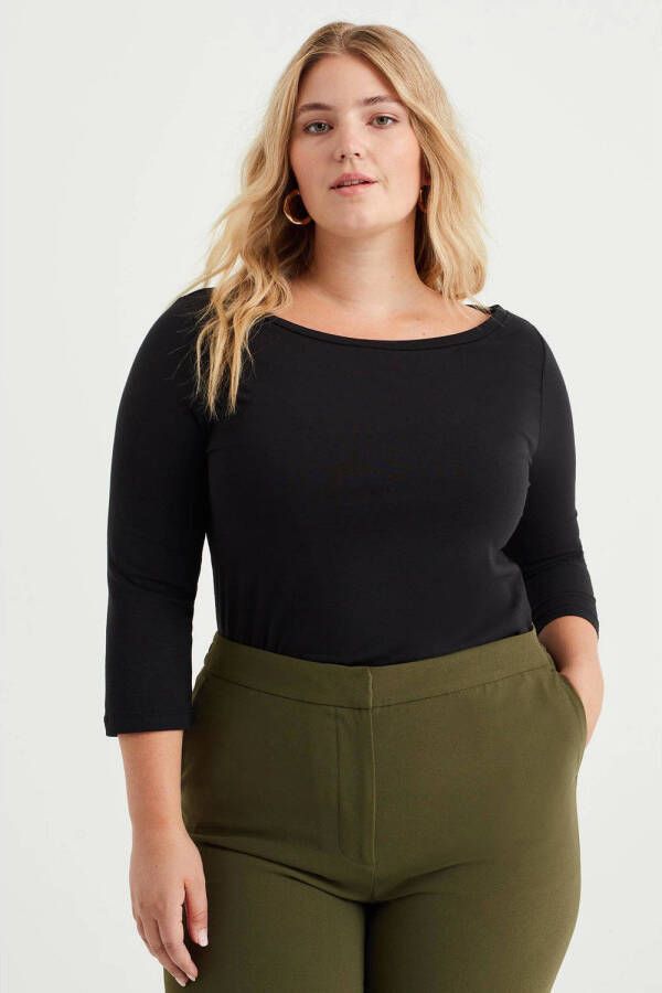 WE Fashion Curve T-shirt met katoen zwart