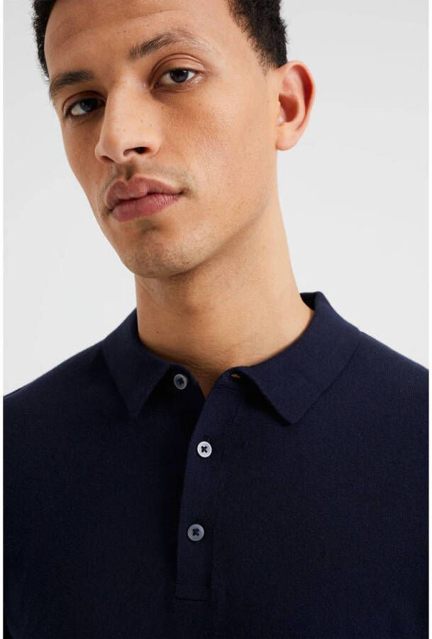 WE Fashion WE Fundamentals fijngebreide regular fit polo donkerblauw