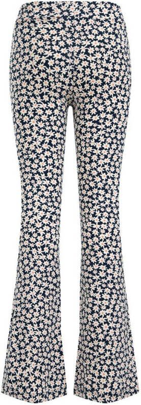 WE Fashion flared broek met all over print donkerblauw wit