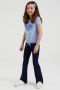 WE Fashion flared broek van gerecycled polyester donkerblauw Meisjes Gerecycled polyester (duurzaam) 164 - Thumbnail 3