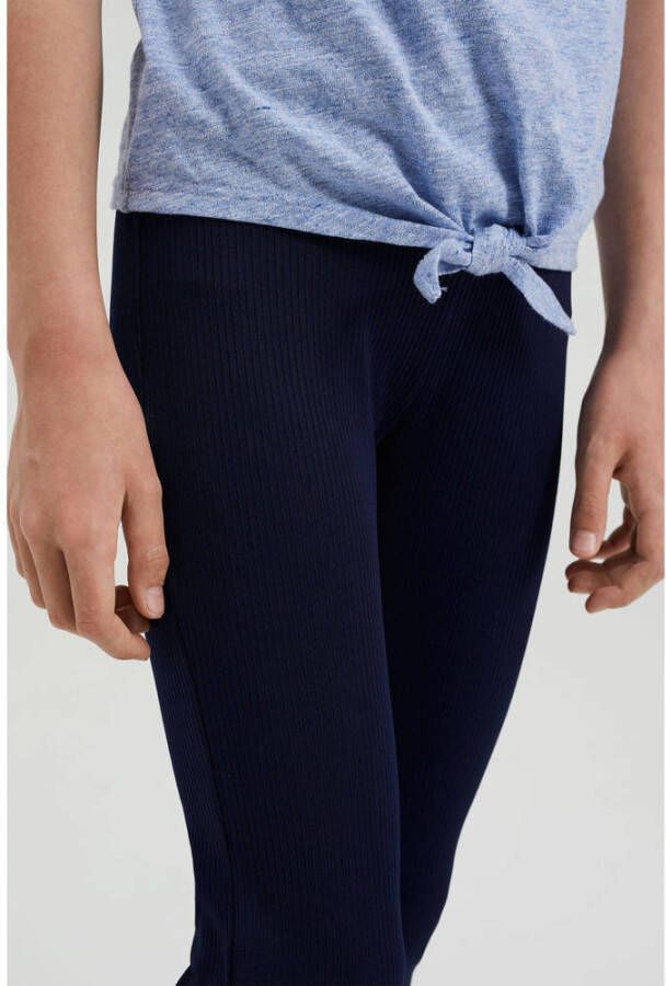 WE Fashion flared broek van gerecycled polyester donkerblauw