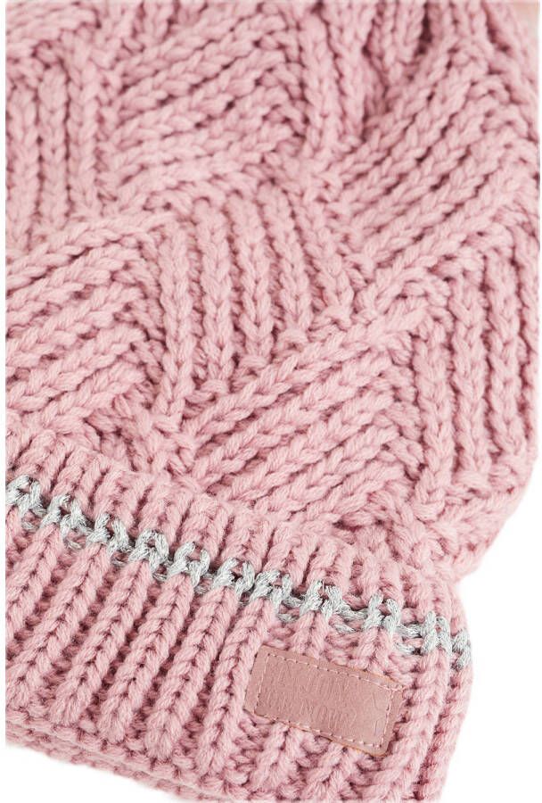 WE Fashion gebreid muts met pompom roze Meisjes Polyester S - Foto 2