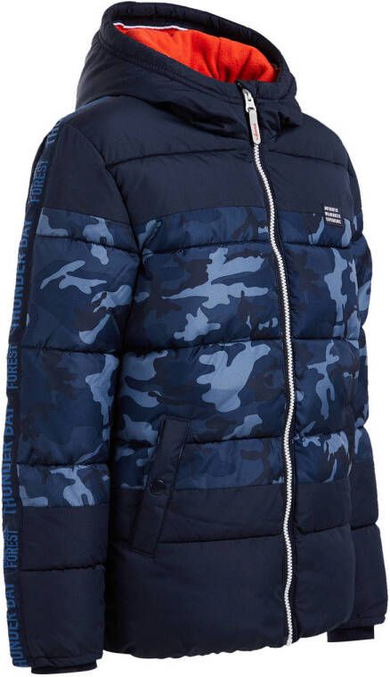 WE Fashion gewatteerde winterjas met camouflageprint blauw