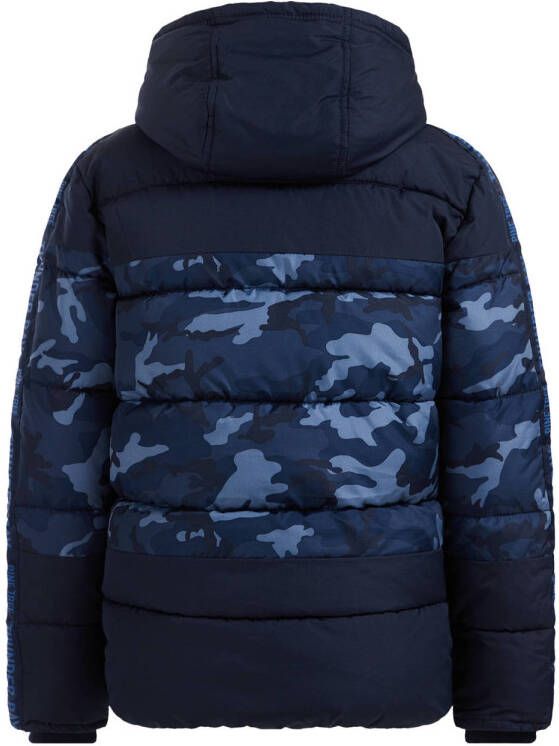 WE Fashion gewatteerde winterjas met camouflageprint blauw