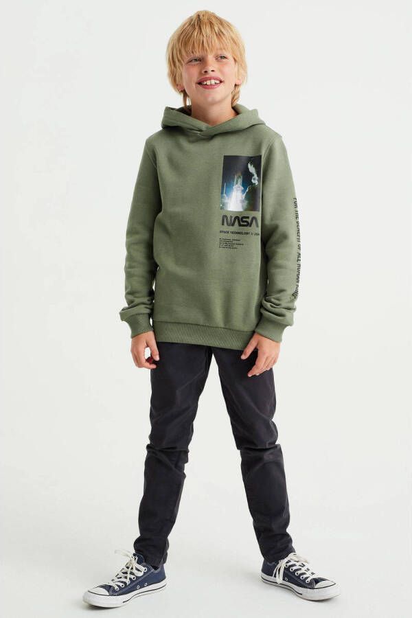WE Fashion hoodie met printopdruk zachtgroen Sweater Printopdruk 122 128 - Foto 2