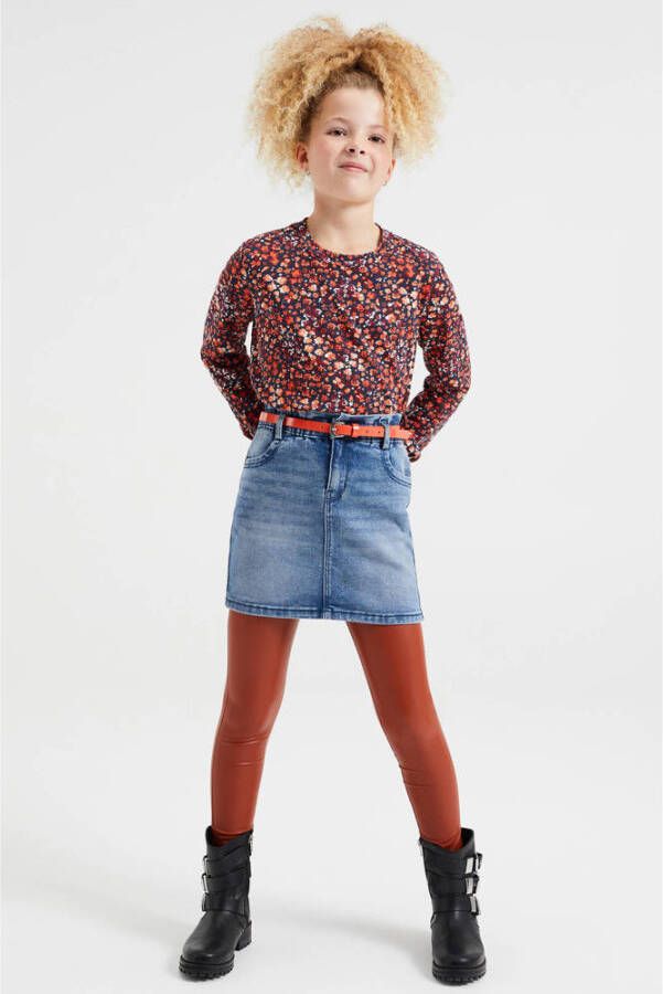 WE Fashion imitatieleren skinny broek oranjerood