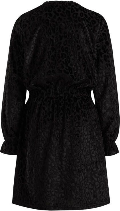 WE Fashion jurk met panterprint zwart Meisjes Polyester Ronde hals Panterprint 122 128