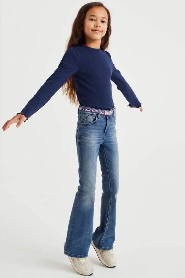 WE Fashion longsleeve hardblauw Meisjes Stretchkatoen Ronde hals Effen 110 116 - Foto 2