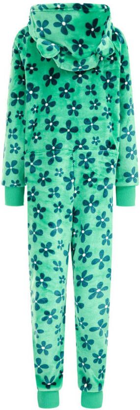 WE Fashion onesie groen blauw Meisjes Fleece Capuchon Bloemen 110 116 - Foto 2