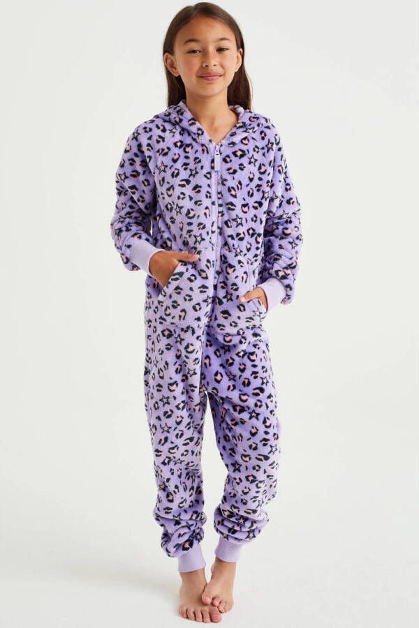 WE Fashion fleece onesie lila Paars Bloemen 92 | Onesie van - Foto 2