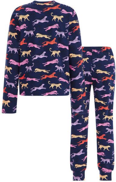 WE Fashion pyjama blauw multi Meisjes Katoen Ronde hals All over print 110 116 - Foto 2