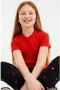 WE Fashion ribgebreid T-shirt met borduursels rood Meisjes Katoen Ronde hals 146 152 - Thumbnail 3