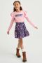 WE Fashion rok met all over print en ruches donkerblauw roze groen Meisjes Polyester 110 116 - Thumbnail 2