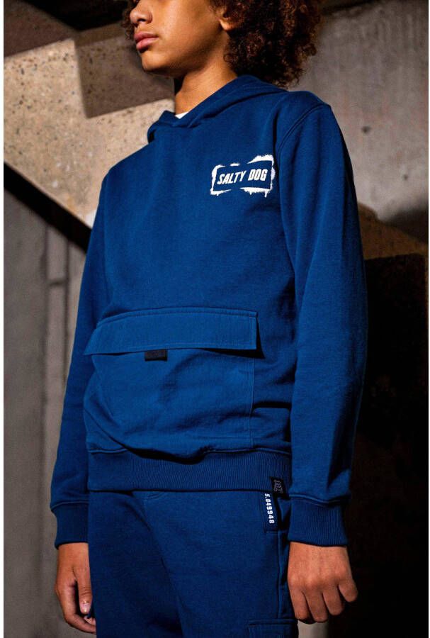WE Fashion Salty Dog hoodie met tekst blauw