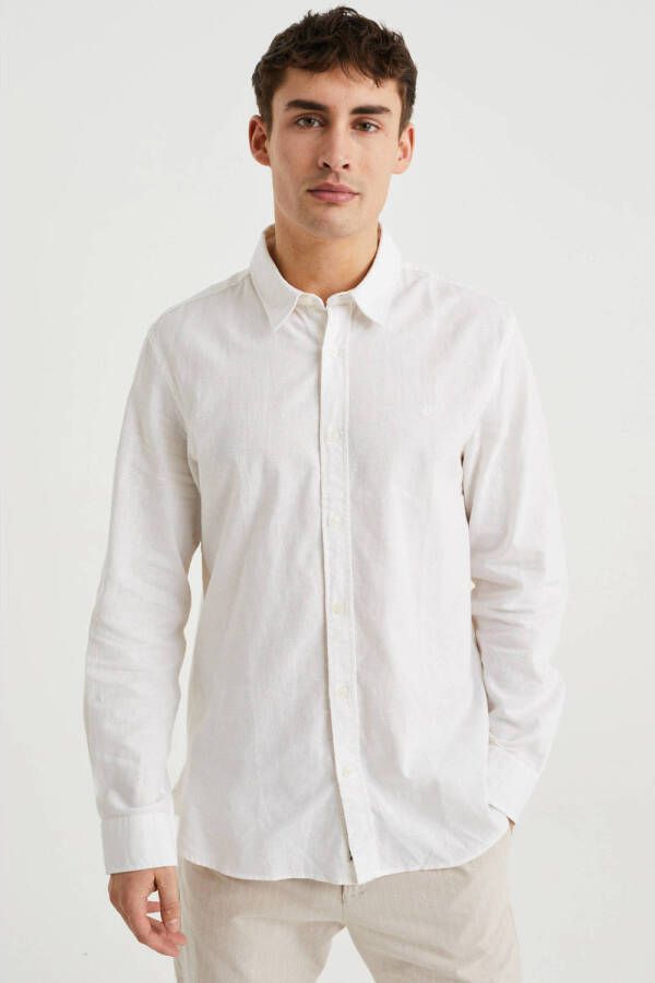 WE Fashion slim fit overhemd met linnen white uni - Foto 2