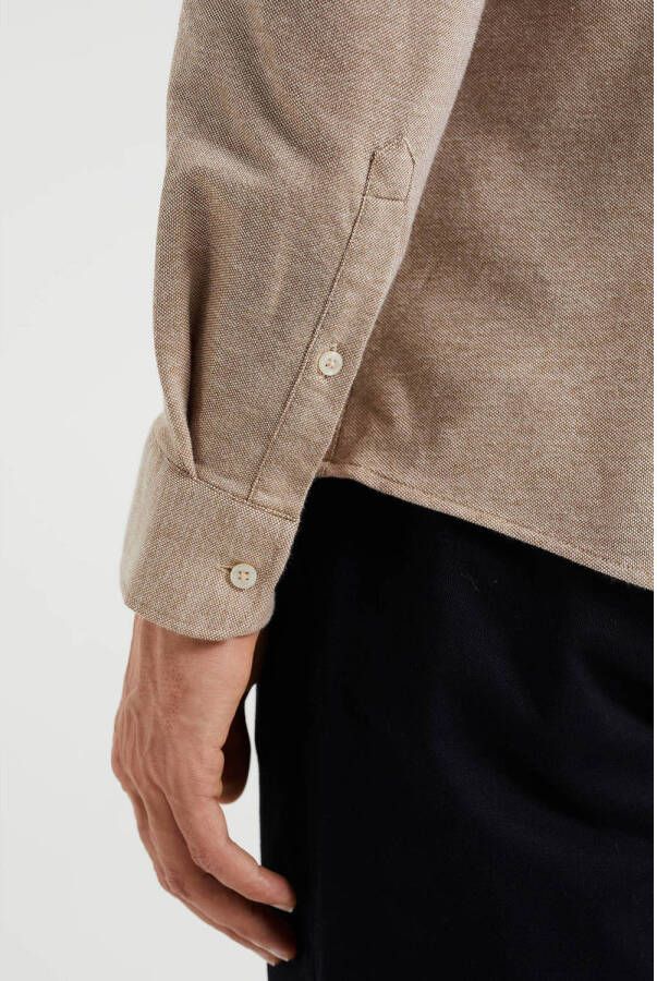 WE Fashion WE Fundamentals slim fit overhemd met stretch sesame