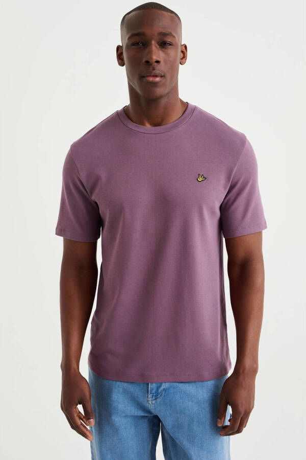 WE Fashion slim fit T-shirt met logo faded rose