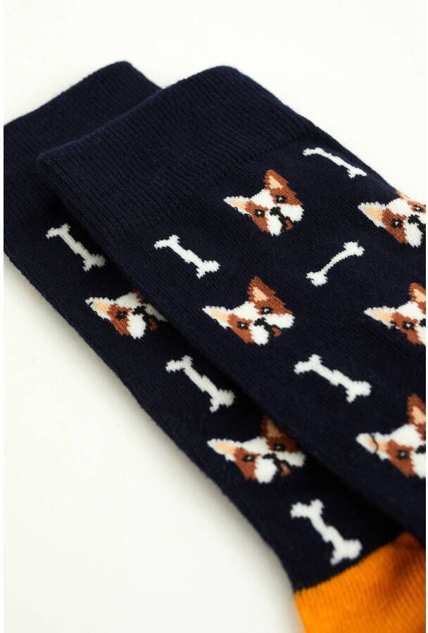 WE Fashion sokken donkerblauw geel