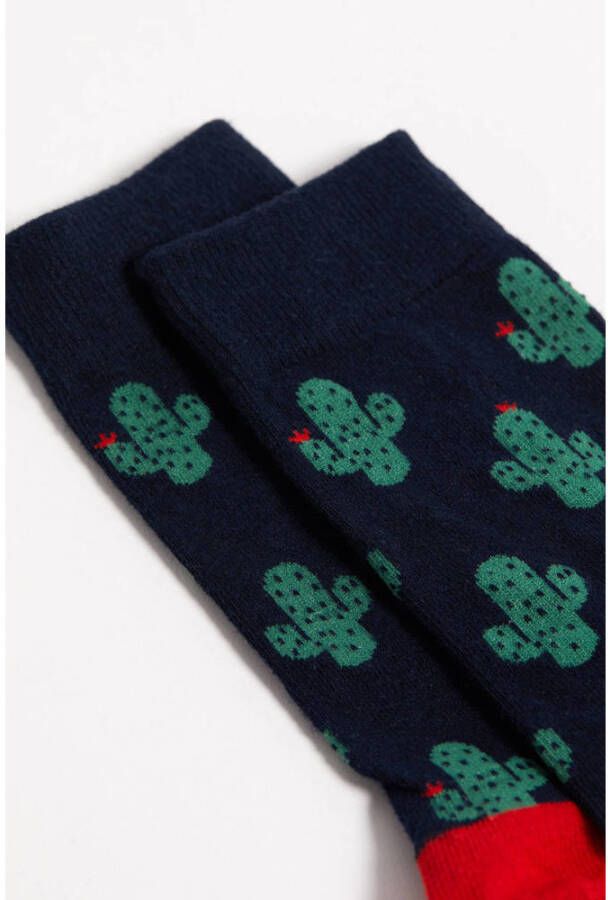 WE Fashion sokken met all-over print donkerblauw groen