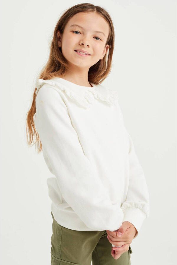 WE Fashion sweater met broderie offwhite