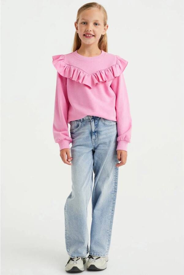 WE Fashion sweater met ruches roze