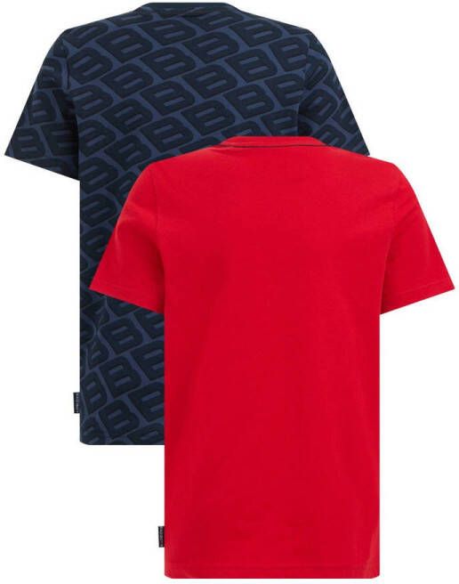 WE Fashion Bad Boys T-shirt set van 2 rood donkerblauw