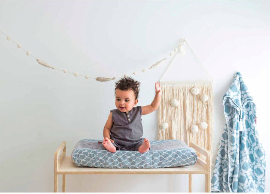 Witlof for kids Fly High aankleedkussenhoes dusty blue-white