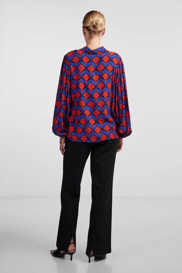 Y.A.S blouse YASFIMA met all over print blauw rood