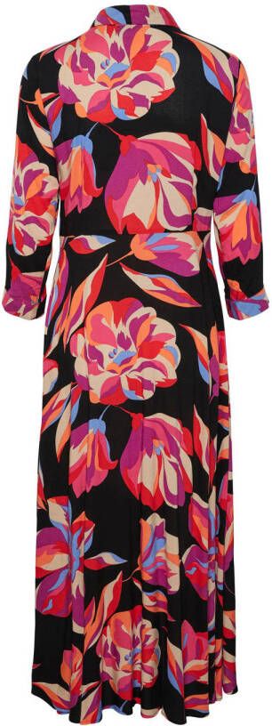 Y.A.S gebloemde maxi blousejurk YASSAVANNA donkerblauw fuchsia oranje groen