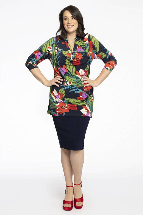 YOEK top DOLCE van travelstof donkerblauw groen rood - Foto 2