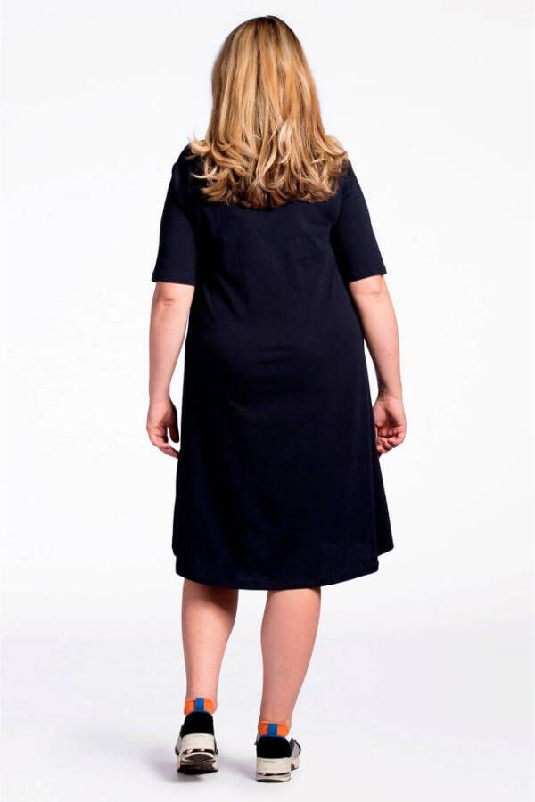 Yoek A-lijn jurk COTTON donkerblauw - Foto 3