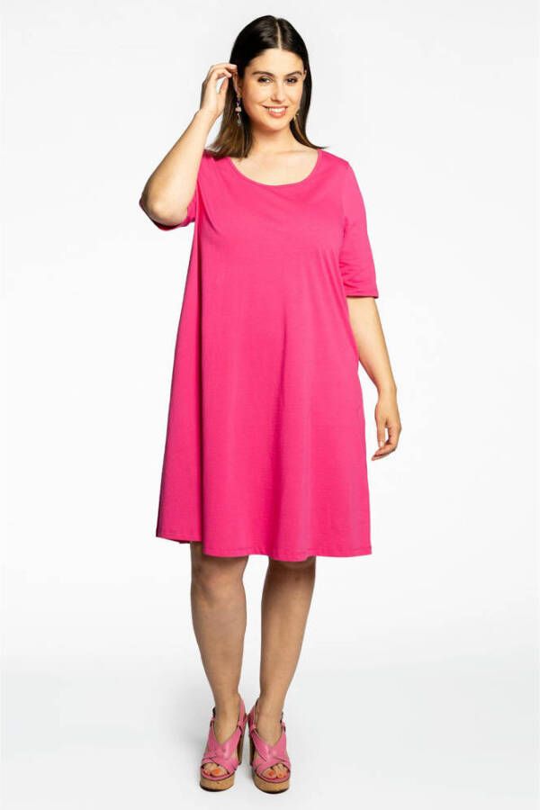 Yoek A-lijn jurk COTTON roze - Foto 3