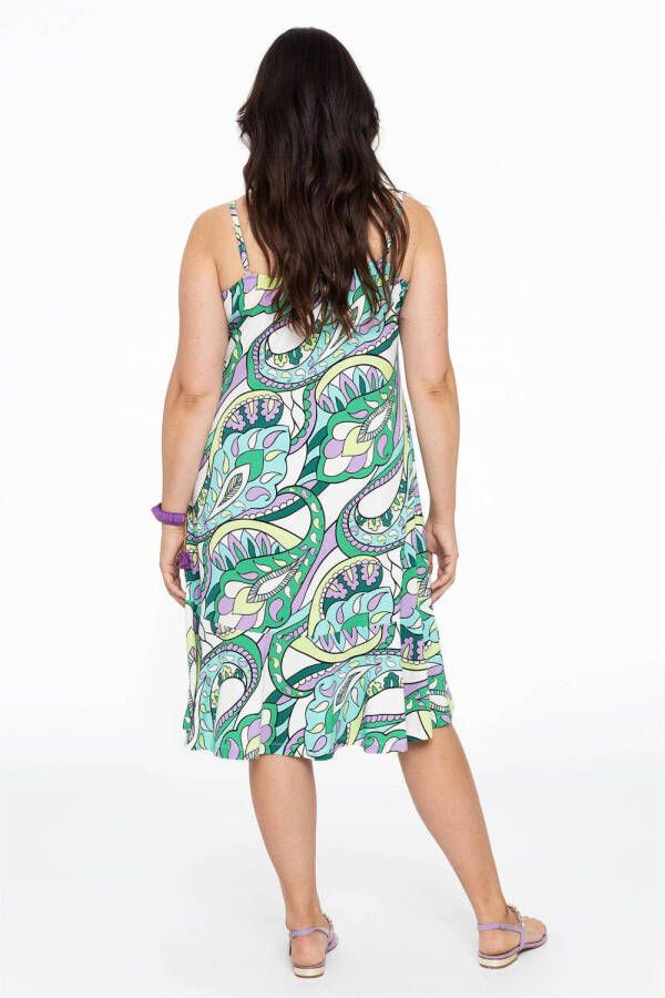 Yoek A-lijn jurk DOLCE van travelstof met paisleyprint groen wit - Foto 2