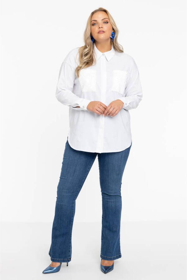 Yoek blouse met pailletten wit