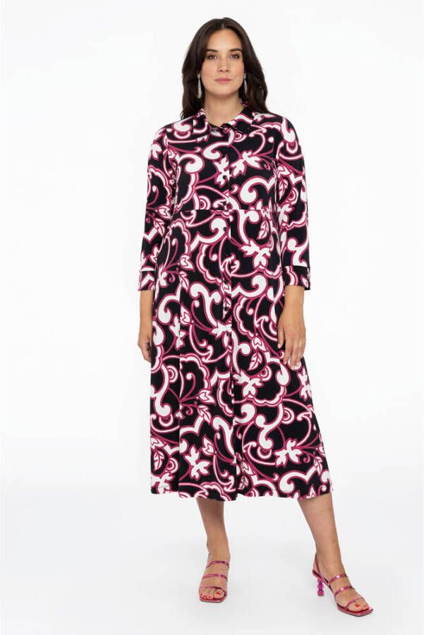 YOEK blousejurk DOLCE van travelstof met paisleyprint zwart roze