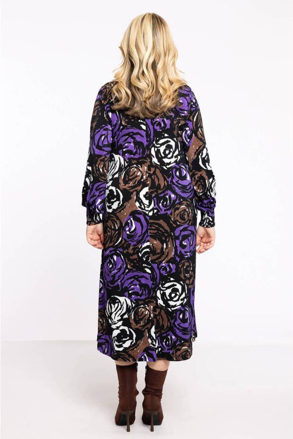 Yoek gebloemde A-lijn jurk DOLCE van travelstof zwart paars bruin - Foto 2