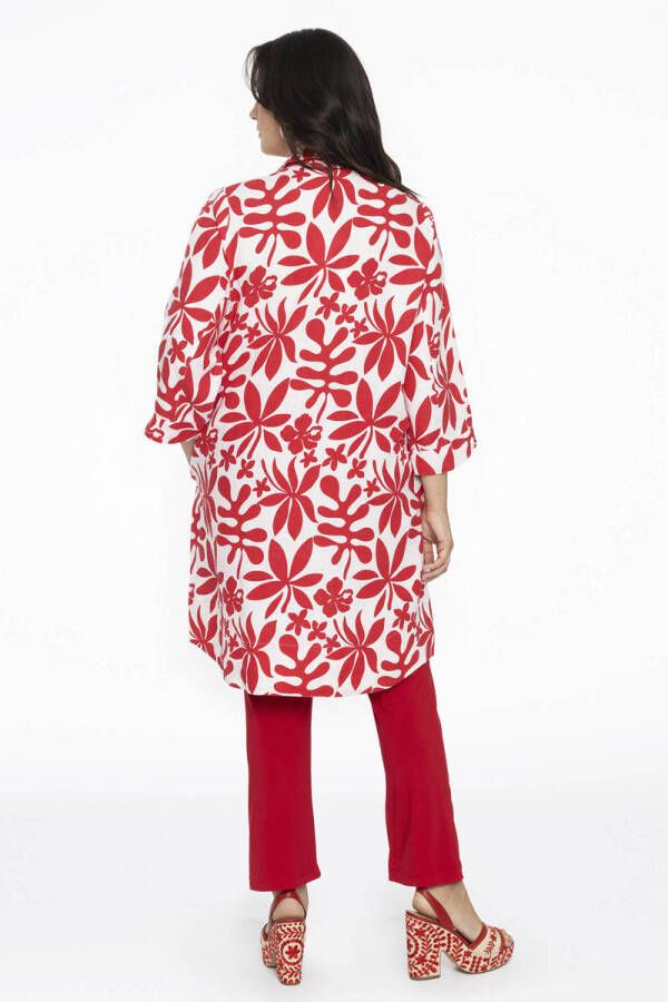 YOEK gebloemde linnen blouse rood wit - Foto 2