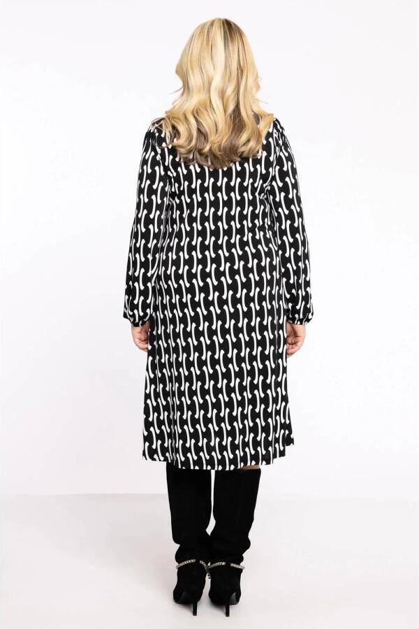 Yoek halter A-lijn jurk DOLCE van travelstof met all over print zwart wit