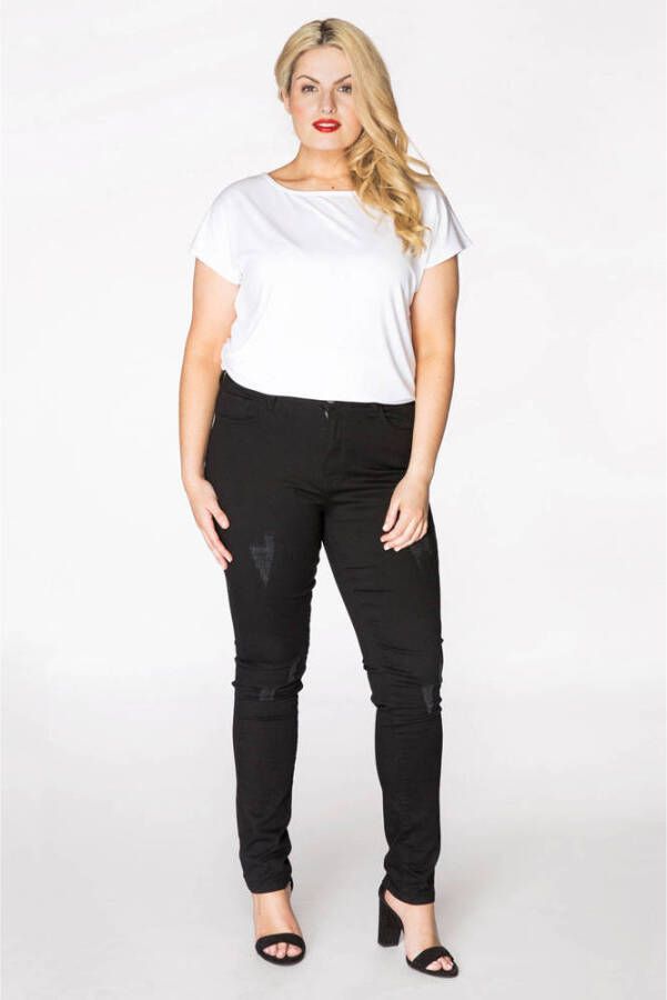 YOEK high waist skinny jeans met slijtage zwart - Foto 2