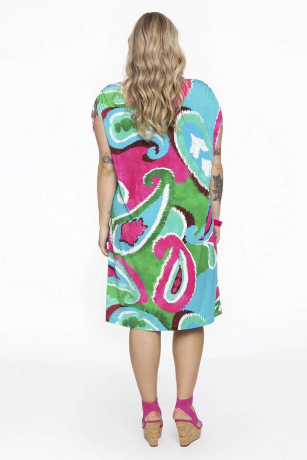 Yoek jurk DOLCE van travelstof met paisleyprint groen roze blauw - Foto 3