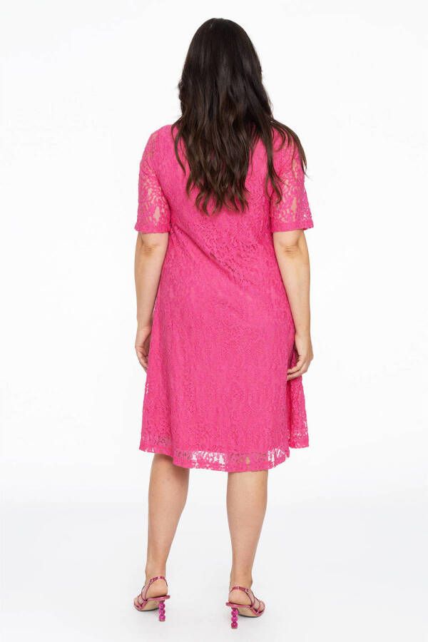 Yoek kanten A-lijn jurk roze - Foto 2