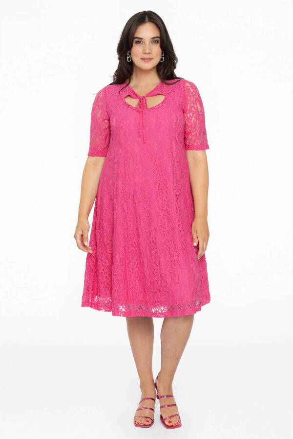 Yoek kanten A-lijn jurk roze - Foto 3