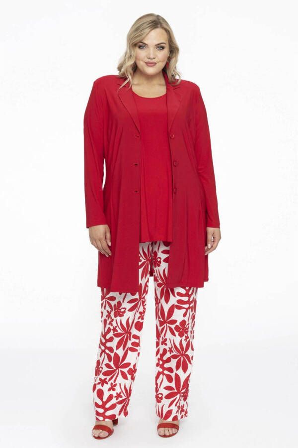 YOEK linnen straight fit broek met all over print rood wit